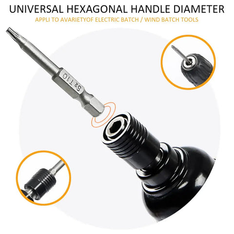 Rock Solid Security Torx Screwdriver Bit Set Featuring Magnetic S2 Steel Star Bits, hexagonal handle for electric tools.