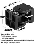 Heavy Duty Black Pivot Joint Hinges 4 Pack Fits 4040 T Slot Aluminum Extrusion Profile Slick Zinc Alloy Construction With M8 Mounting Holes showing dimensions and details.
