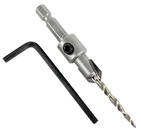 High Performance Tungsten Carbide Tipped Wood Countersink Bit For Number Six Screws with hex shank and pilot drill tip.