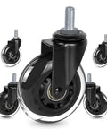 Replacement Office Chair Casters Set Of 5 With Rubber Wheels And Threaded Stem Three Eighths Inch Imperial Threads Per Inch