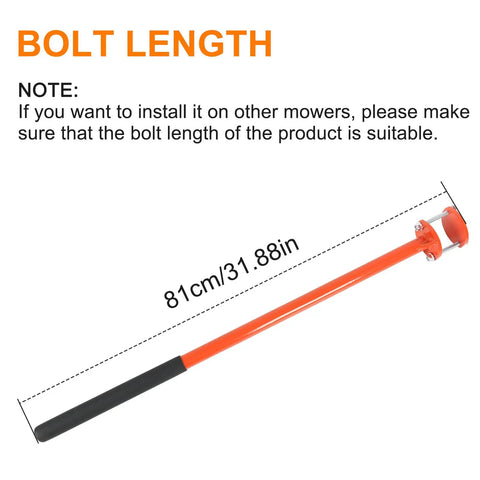 Mower Mount Assist Handle Kit With Grab Handle For Bad Boy Mowers bolt length 81cm, orange steel handle.