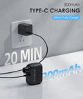 Pocket Sized Electric Bike Pump With 100 PSI, type-C charging, plugged into wall outlet, lightweight 94 grams
