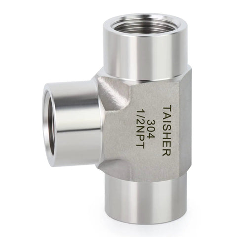 Forged 304 Stainless Steel Tee Pipe Fitting 1/2 Inch NPT Female Three Way Adapter With Three Openings For Branching Pipes Heavy Duty Plumbing