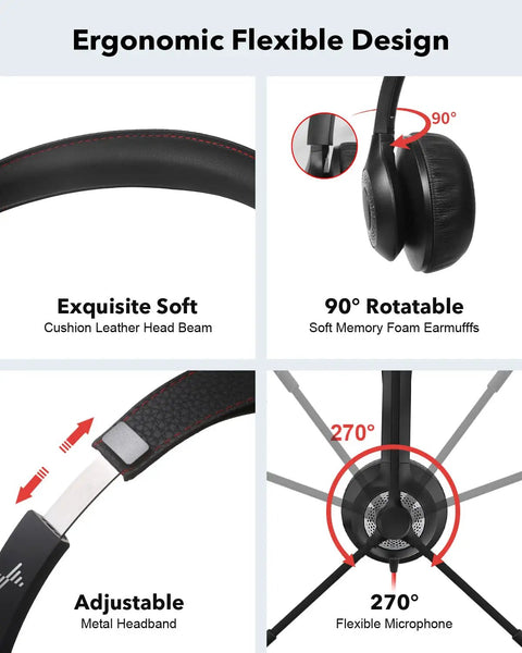 USB Headset With Noise Cancelling Microphone For PC And Laptop On Ear Headphones With Inline Control ergonomic design features