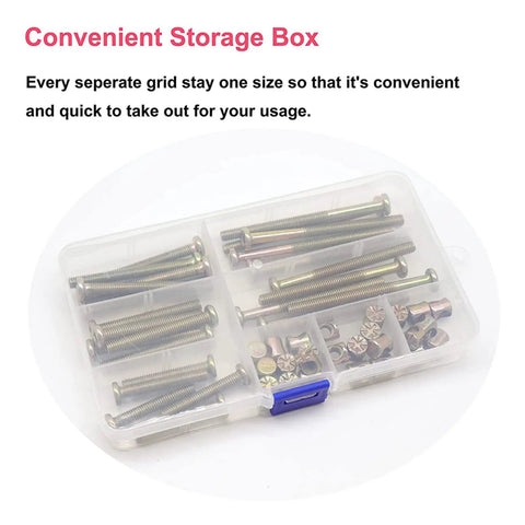 Zinc Plated Socket Cap Screws Kit For Furniture Assembly 50 Piece Crib Cot Bed Bolt Set in plastic storage box