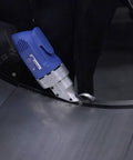 Heavy Duty Electric Metal Cutting Shears With Rotating Jaws Variable Speed 0 To 2500 Rpm Rips Right Through 18 Gauge Steel Like Butter For Any Quick Fabrication Job in action, cutting curved steel sheet.