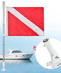 4 Ft Pro Grade Stainless Dive Flag Pole Kit with 1 Inch Tangle Free Pole and bracket, boat in background