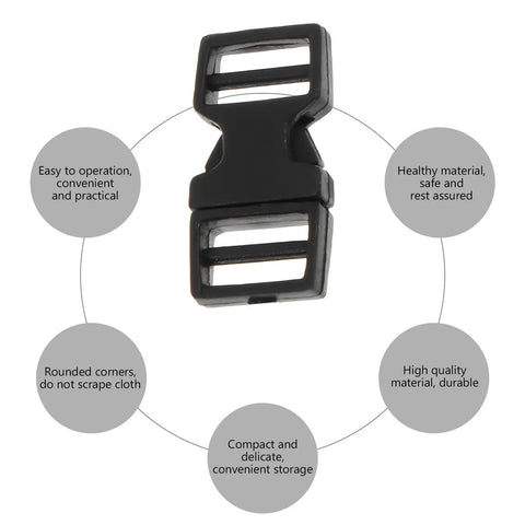 Mini 6mm Plastic Snap Buckles For Doll Bags And Webbing, Quick Release Fasteners, 0.24 Inch Inner Diameter, displayed with text bubbles