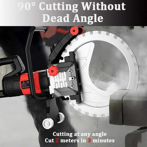 Heavy Duty Electric Concrete Saw Handheld Circular Cutter With Inline Water Mist System Eight Kilowatt Wall Grooving Machine cutting at 90 degrees.