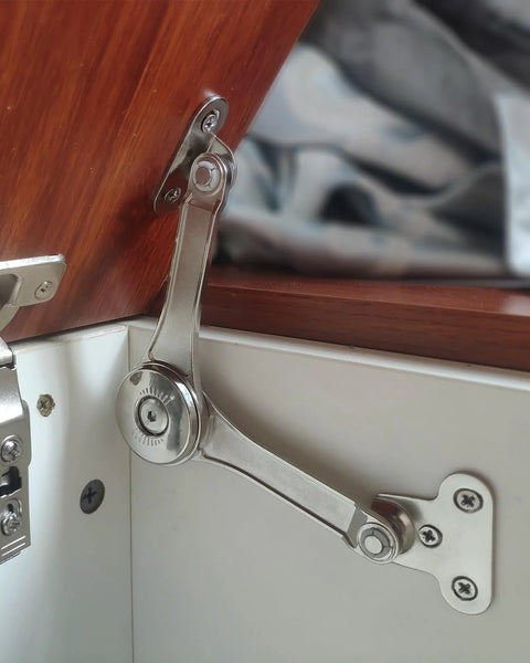 2 Pack Concealed Cabinet Hinges With Soft Close Heavy Duty Zinc Alloy Door Hinges installed in a wooden cabinet corner