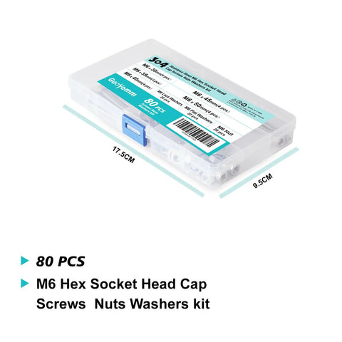 M6 Stainless Steel 304 Hex Socket Head Cap Screw And Bolt Assortment With Nuts And Lock Washers Heavy Duty Metric Allen Drive Hardware Set in clear storage case.