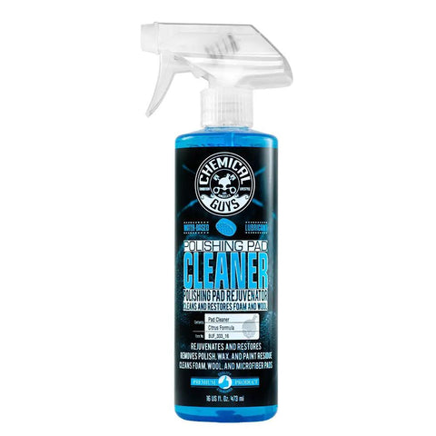 Bottle of polishing pad cleaner included in Hex-Logic Quantum Buffing Pad Sampler Kit Four Pad Set for Pro Polishing, 16 oz