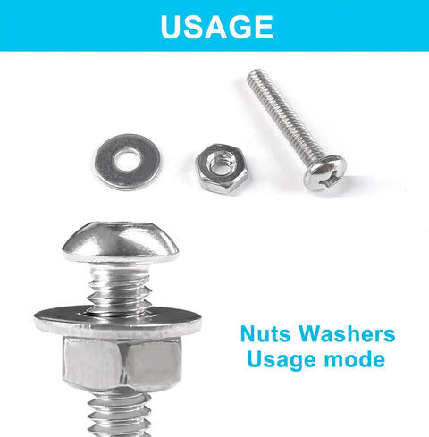 Top Notch 750 Piece Stainless Steel Fastener Set With Phillips Pan Head Screws Sizes 2-56 4-40 6-32 8-32, Plus Nuts And Flat Washers