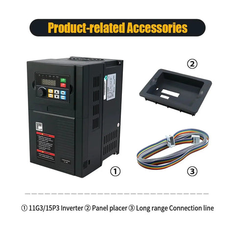 Heavy Duty 9 Kilowatt Iso30 Atc Spindle Built Like A Tank For Cnc Routers Featuring Fast Automatic Tool Change 24000Rpm Top End Speed Air Cooled Design Matched With 11Kw Vfd Drive Turnkey Ready For 220V Or 380V Shops product accessories including inverter, panel placer, and connection line.