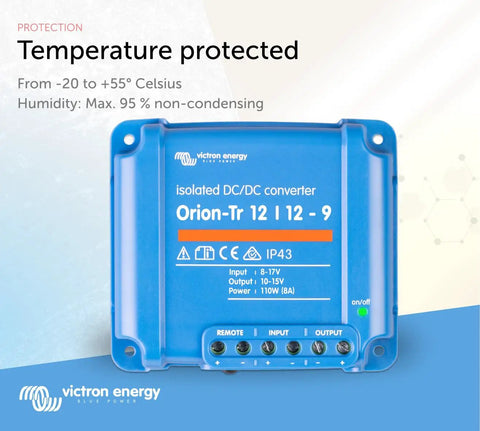 Orion-Tr DC To DC Converter 12/12 Volt 9 Amp 110 Watt Isolated IP43 Blue power module front view