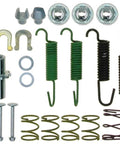 Raybestos H17472 parking brake hardware kit, front view; steel springs, pins, clips, washers and retainers.