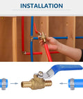 Installation of Ten Pack One Half Inch PEX Shut Off Valves Brass Ball Valves With One Quarter Inch Turn for hot and cold water pipes