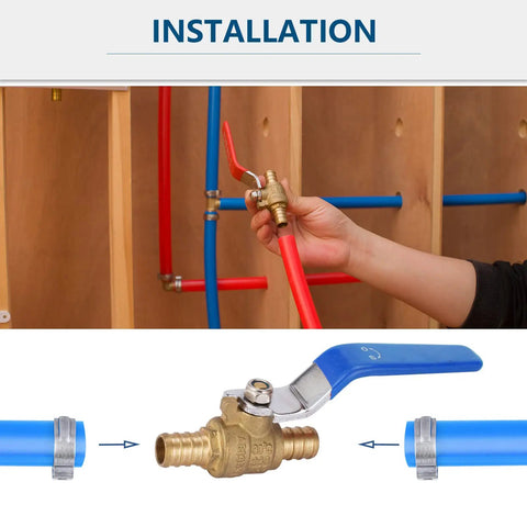 Installation of Ten Pack One Half Inch PEX Shut Off Valves Brass Ball Valves With One Quarter Inch Turn for hot and cold water pipes
