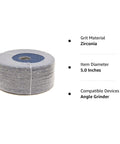 Heavy Duty Resin Fiber Zirconia Sanding Discs Built To Crush Gnarly Rust And Old Paint On Steel Or Wood Angle Grinder Wheels Featuring 7 8 Inch Arbor 25 Piece Pack Lightning Smooth 36 Grit, stacked sanding discs, 5 inches diameter.