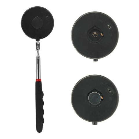 Telescoping Inspection Mirror With Two Lights, Circular And Square Mirrors, Flexible Reach And Extendable Handle, Rubber Grip