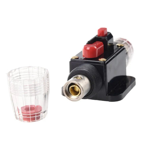 Inline Fuse Holder With Resettable Circuit Breaker For Car Audio Protection, 12V 24V DC, Push Button Reset, Kill Switch Ready
