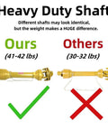 Comparison of Beefy 41 Lb 3 Point PTO Shaft With Slip Clutch and lighter 30-32 lb model, highlighting thickness differences.