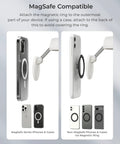 MagSafe compatible Grab And Go Travel Magnetic Airplane Phone Holder with 360 degree swivel head and ring adapter for iPhone and Android.