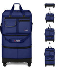 36 Inch Rolling Duffel Bag With Wheels, Expandable Three Layer Design, Hardshell Base For Extra Protection, Water Resistant Oxford Cloth
