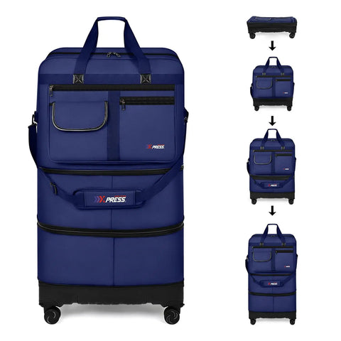 36 Inch Rolling Duffel Bag With Wheels, Expandable Three Layer Design, Hardshell Base For Extra Protection, Water Resistant Oxford Cloth