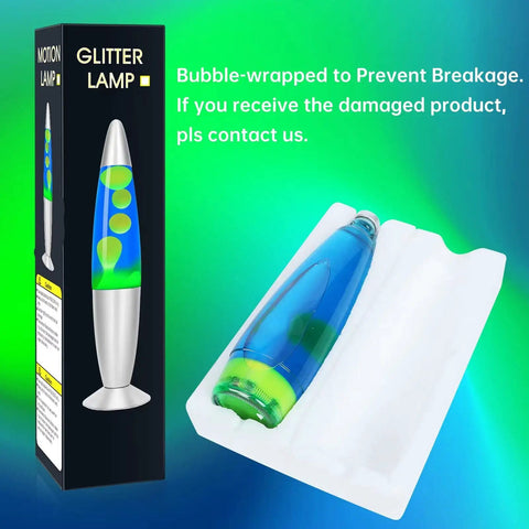 13.8 Inch Liquid Motion Table Lamp With Green Wax In Blue Liquid Creates Chill Vibe Night Light For Adults And Kids packaging