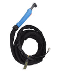 Flexible 4m Welding Torch With Ergonomic Grip And Smooth Surface Easy Install High Temp Ready Versatile Metal Welding Tool For Home Shop And Pro Use Gear, coiled view with blue handle.