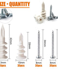 Plastic Drywall Anchors and Screws Kit 140 Pieces for self drilling hollow walls, includes 70 anchors in 13x42mm and 70 screws in 15x33mm