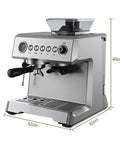 New Espresso Coffee Machine With Built In Grinder 20 Bar Pump Steam Milk Frother Semi Automatic Home Coffee Maker in silver