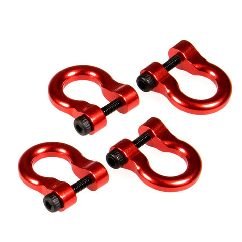 4 Pack Aluminum Tow Shackles For 1/10 Scale TRX-4 Crawler RC Car Red Anodized CNC Machined Easy Install Heavy Duty Durable Corrosion Resistant Tow Hooks