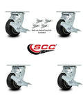 Heavy Duty Stainless Steel Swivel Casters Set Of 4 With 4 Inch Rubber On Aluminum Wheels Packed With Ball Bearings And Top Lock Brakes.