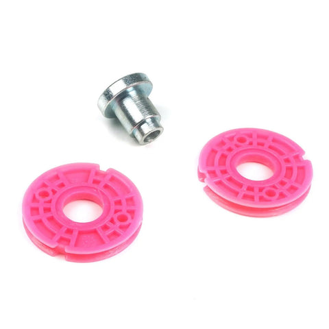 Built Tough Window Regulator Repair Cord Kit featuring double roller pulleys and clamps, includes two pink pulleys and a metal clamp.