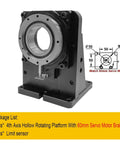 Four Axis Cnc Electric Hollow Rotary Table With Slick Angle Dial And Dead On Accuracy For Heavy Duty Milling Cutting And Visual Inspection 400W Pulse Servo Kit 18 To 1 Gear Ratio showcasing precision rotary platform with 60mm motor bracket.