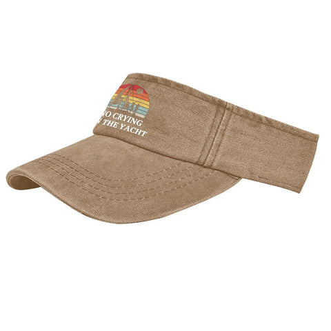 Khaki visor hat with "No Crying on the Yacht" text, part of Cooling Vintage Men’s Visor Hat Dope Breathable Cap Bundle with Multi Color Options
