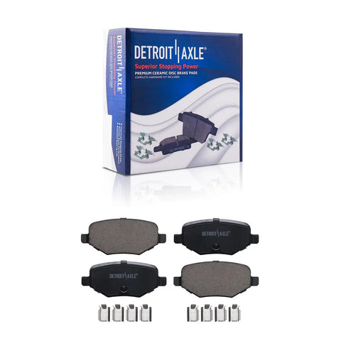 Ceramic brake pads and packaging for Brake Kit With 12.80 Inch Front Rotors And 12.99 Inch Rear Rotors Plus Ceramic Brake Pads For Ford Explorer Flex Taurus Lincoln MKS Replacement Plug And Play Fit For Easy Install And Long Lasting Stopping Power.