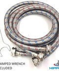 Eight Foot Braided Stainless Steel Washing Machine Hoses, Burst Proof Up To 1500 Psi, Two Pack, Color Coded Hot And Cold Lines with Wrench