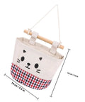 Wall Mounted Hanging Storage Bag Organizer With Solid Wooden Bar For Closets And Doorways Offers Nifty Multi Pockets For Remotes And Keys With Zero Drama Setup, featuring a cute cat design.