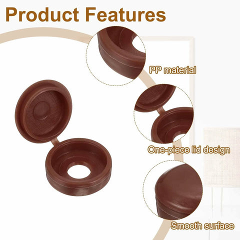 Hinged Screw Cover Caps 5.9mm Inner Diameter 0.23 Inch Dark Brown Durable Waterproof Plastic Covers for Windows Exterior Railings and Furniture