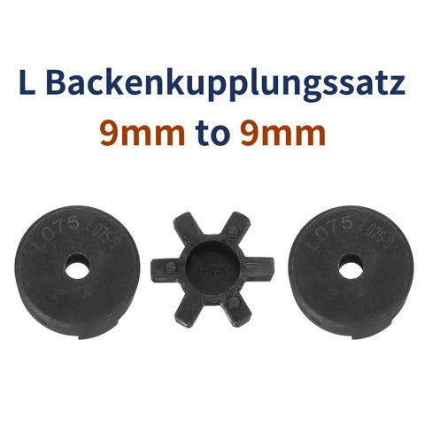 Flexible Three-Piece L-Jaw Coupling Set With Buna-N NBR Rubber Spider For 3/8 Inch Shafts, Great For Log Splitters And Hybrid Equipment, Includes Two Halves With Set Screws And Rubber Insert, 9mm to 9mm