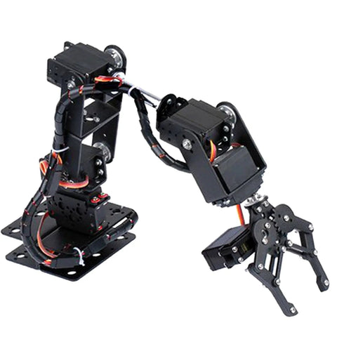 6DOF Robot Mechanical Arm Claw Kit With Aluminum Bracket And Servo Motors Ideal For College Teaching and Educational Robotics Projects showing robotic arm with gripper.