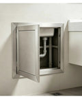 No Sweat Push To Open Drywall Access Panel Heavy Duty Flush Inspection Door For Ceilings showing stainless steel access panel opened revealing plumbing.