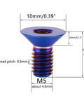 Beefy Titanium Torx Bolts M5x10mm Countersunk Flat Head Fully Threaded Burnt Blue Finish Grade 5 Ti 6Al 4V Alloy
