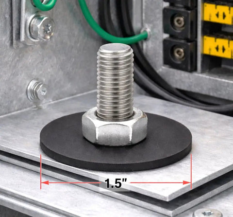 Non Conductive EPDM Rubber Fender Washers 1/4 Inch ID by 1-1/2 Inch OD, 1/16 Inch Thick installed on metal surface