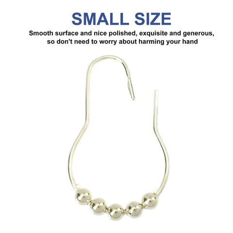 Gold Iron Shower Curtain Hooks 15 Piece Beads Curtain Rings Glide Rollers For Bathroom Decor Durable Iron Construction