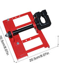 Heavy Duty Chain Saw Rail Positioner Attachment For Portable Mills And Timber Bucking Projects Featuring Built Tough Steel Construction and Straight Shooting Alignment, red steel design with measurements.