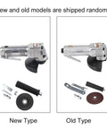 Badass Pneumatic Angle Grinder Coupled With A Four Inch Sanding Pad Delivers Eleven Thousand Rpm, showing new and old models.